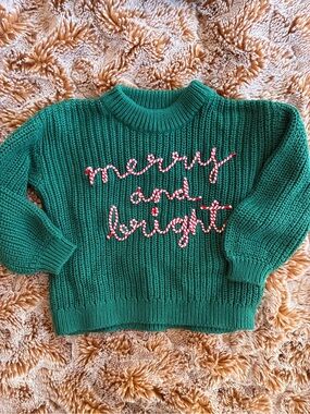 Green Old Navy "Merry and Bright" Holiday knit crewneck Sweater